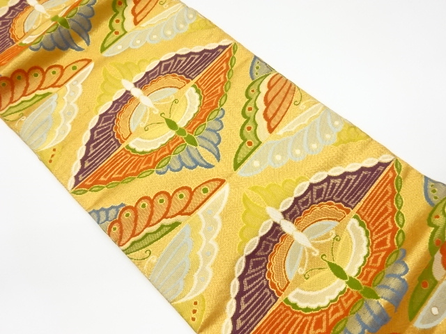 リサイクル　佐賀錦菱に向かい蝶模様織出し袋帯